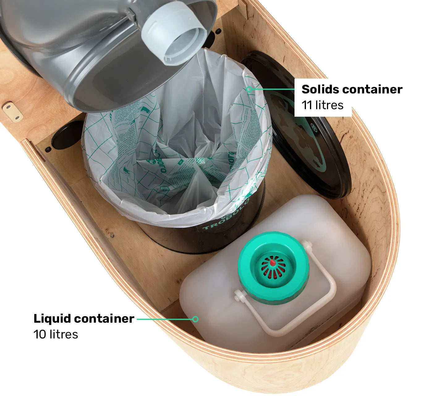 TROBOLO LunaBloem rounded composting toilet look inside