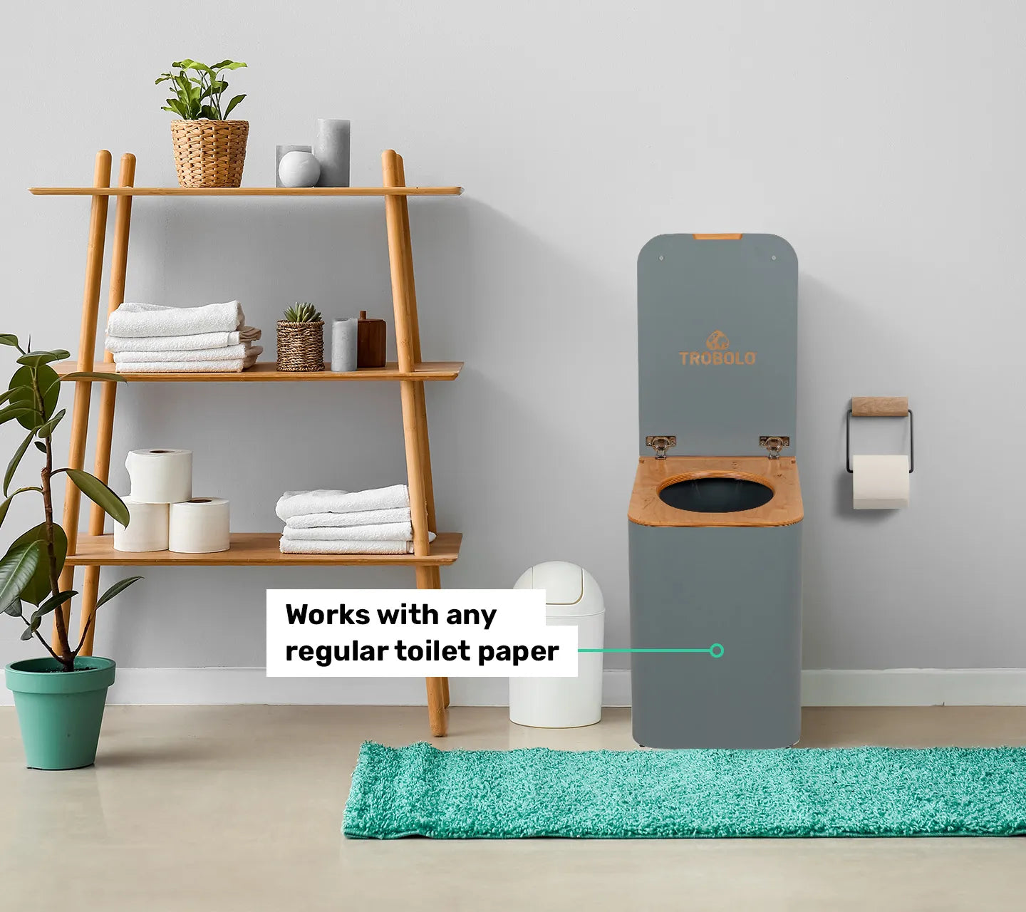 TROBOLO Silvabloem grey composting toilet works with regular toilet paper