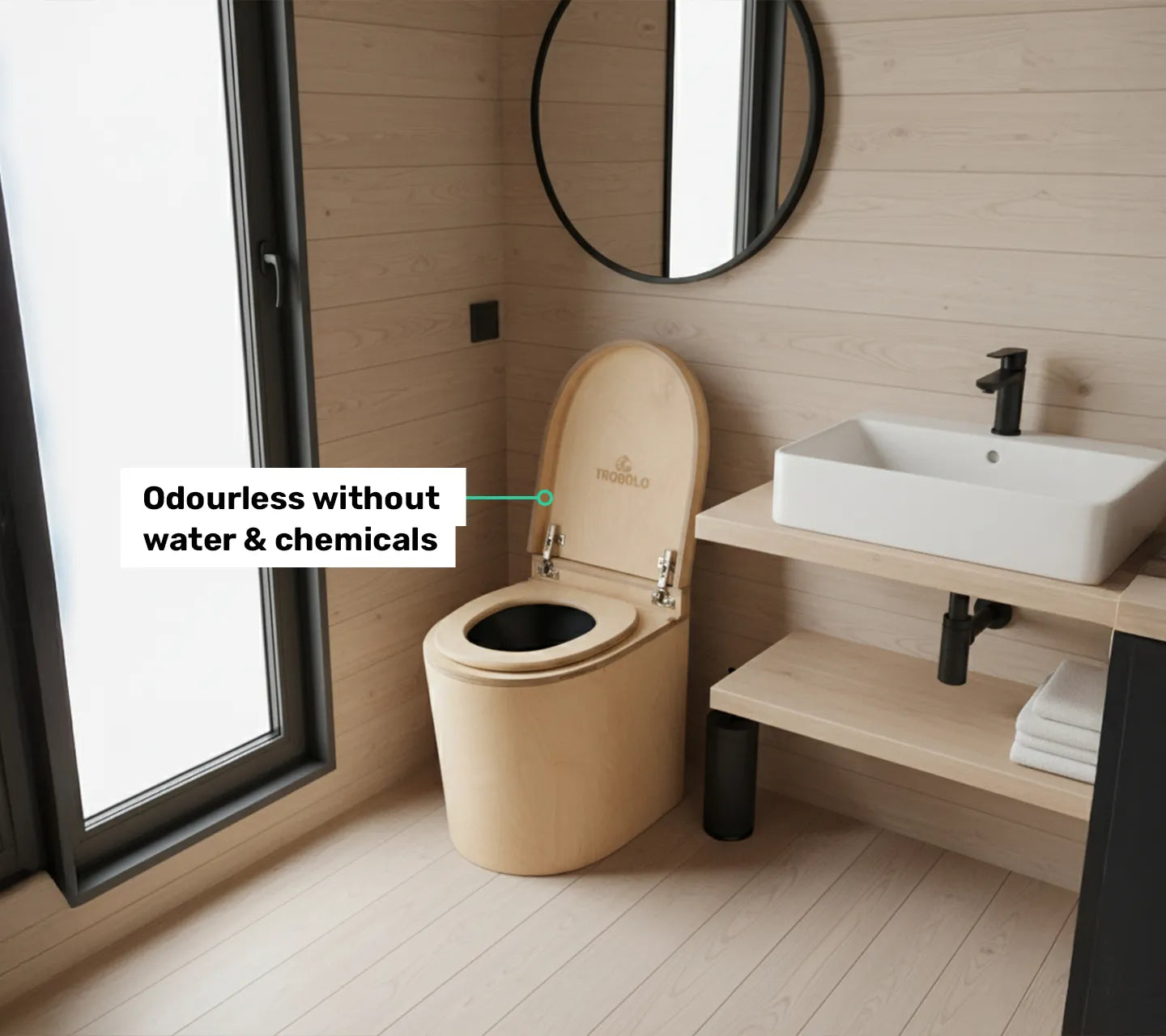 TROBOLO TinyBloem elegant composting toilet without water and chemicals