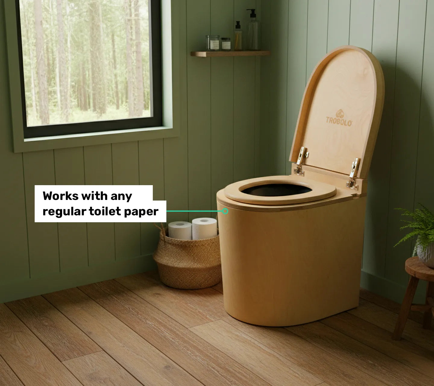 TROBOLO TinyBloem elegant composting toilet  with regular toilet paper