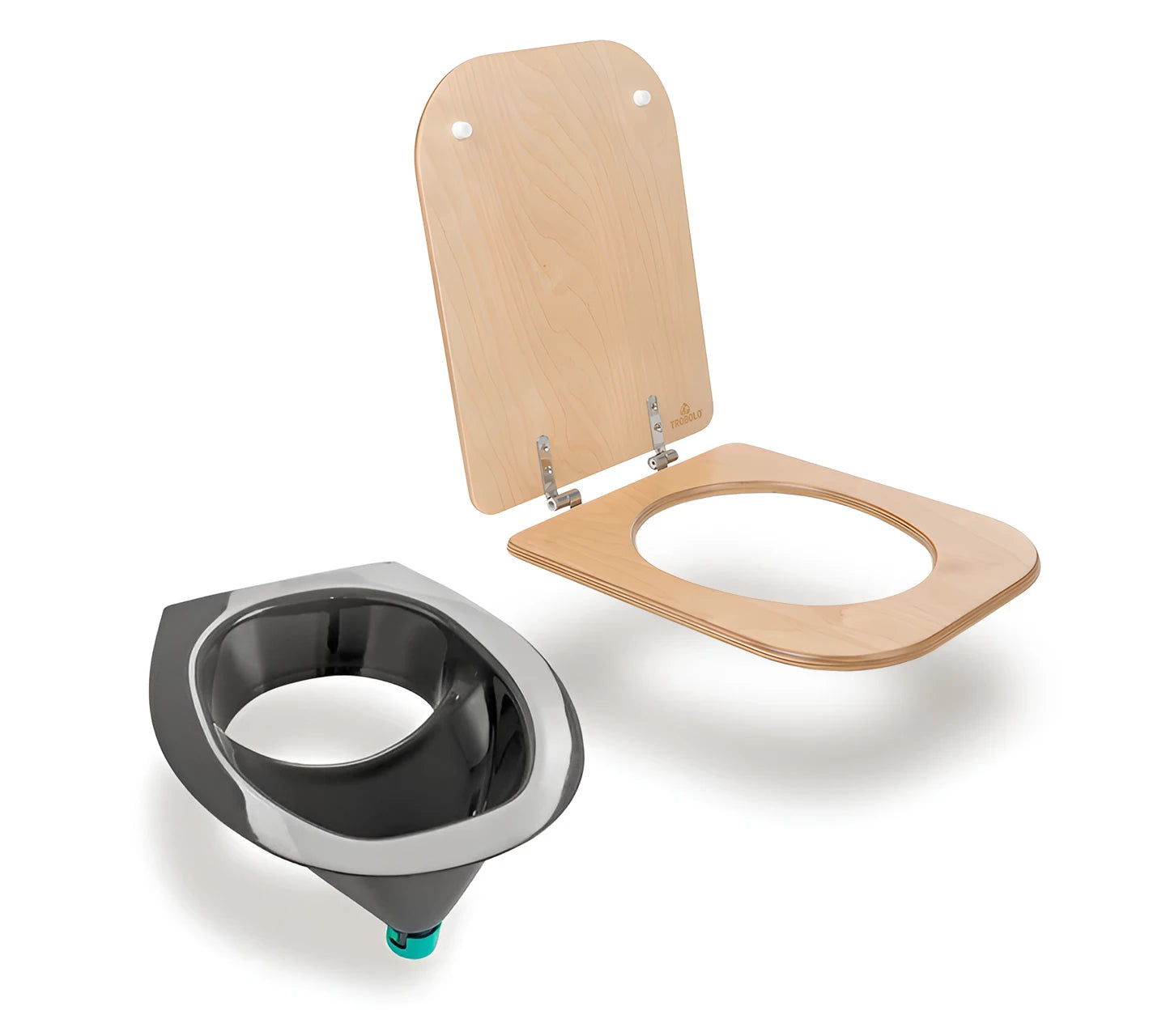 Composting toilet insert with wooden seat grey