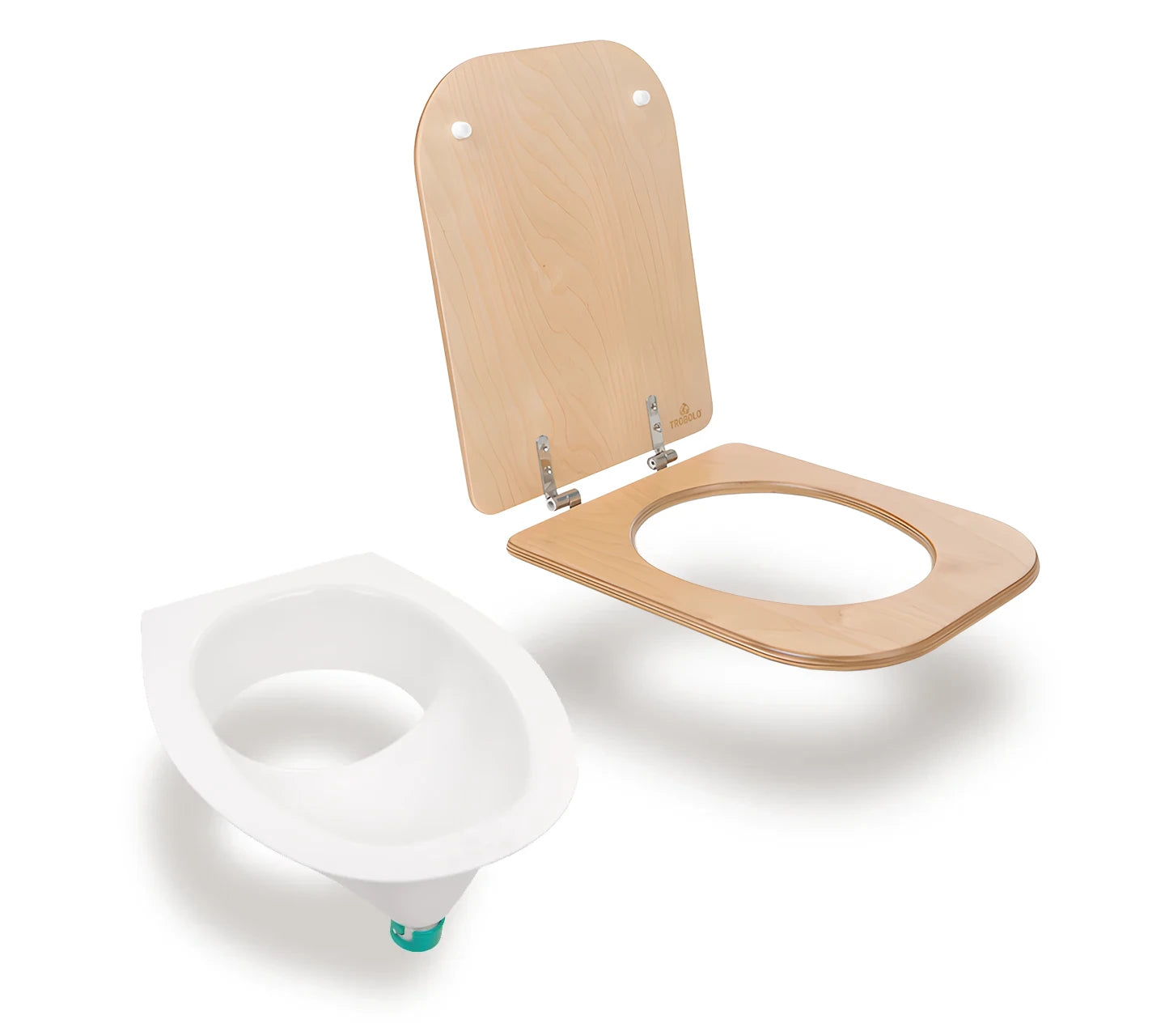 Composting toilet insert with wooden seat white