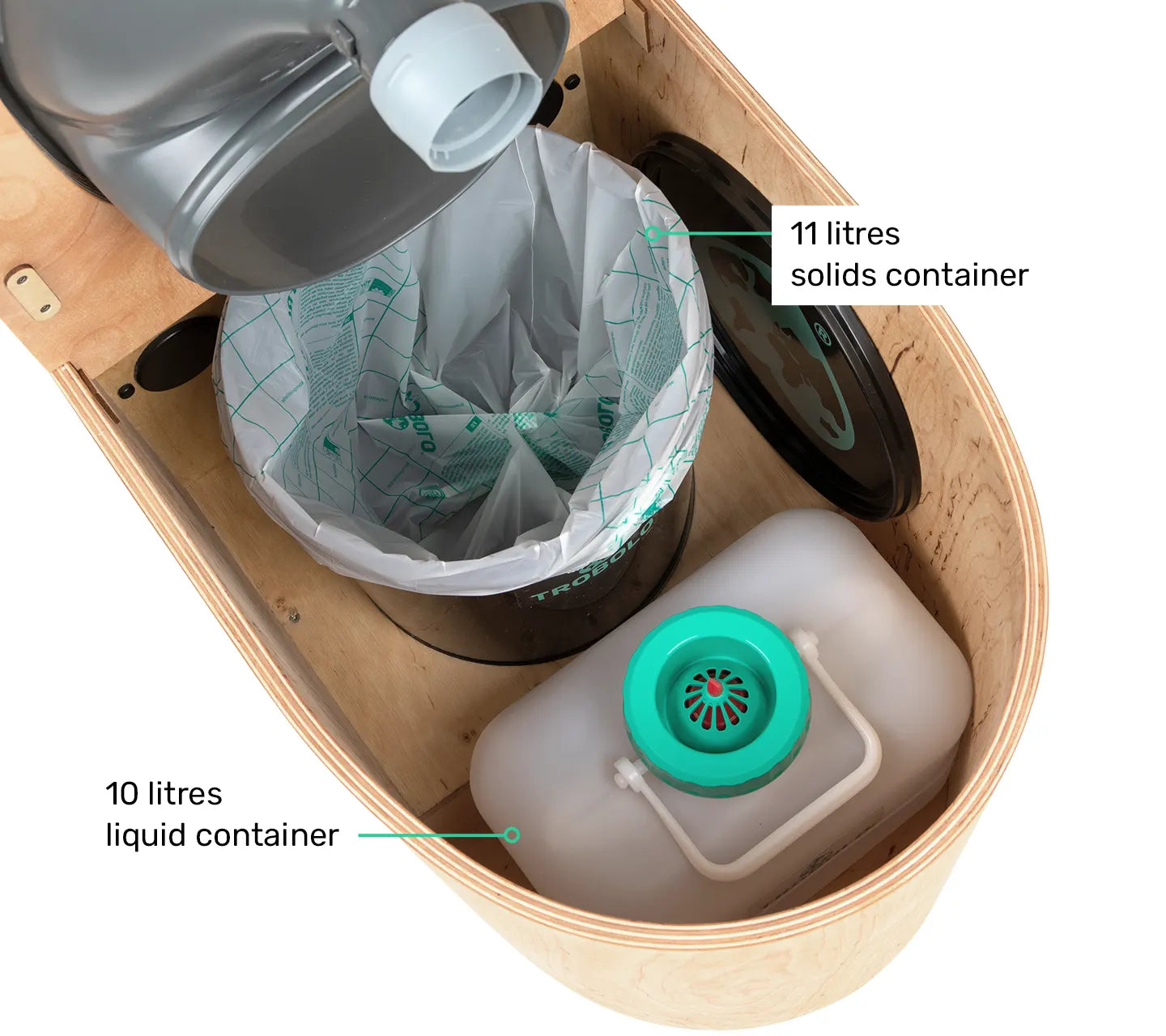 TROBOLO LunaBloem rounded composting toilet look inside