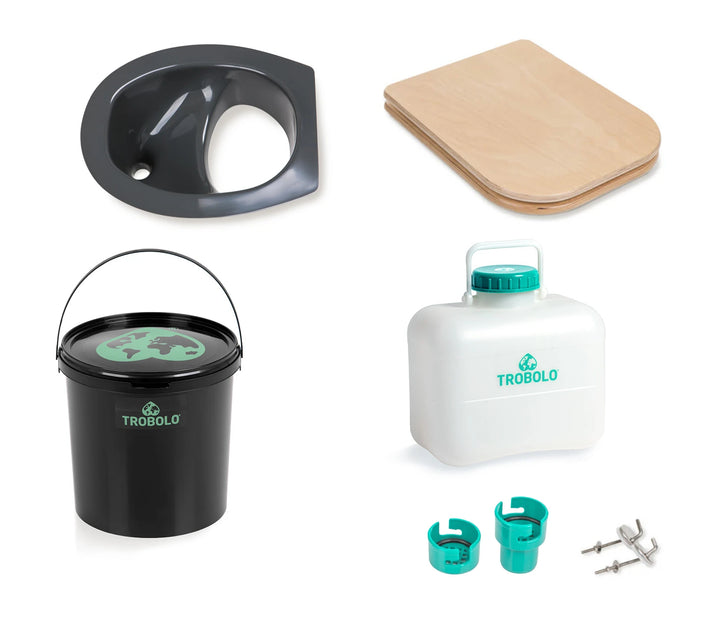 TROBOLO DIY Trenntoilette Bausatz Set mit Holzsitz | Praktisches DIY Trenntoiletten Eigenbau Set | 22L Feststoffbehälter & 10L Flüssigkeitsbehälter