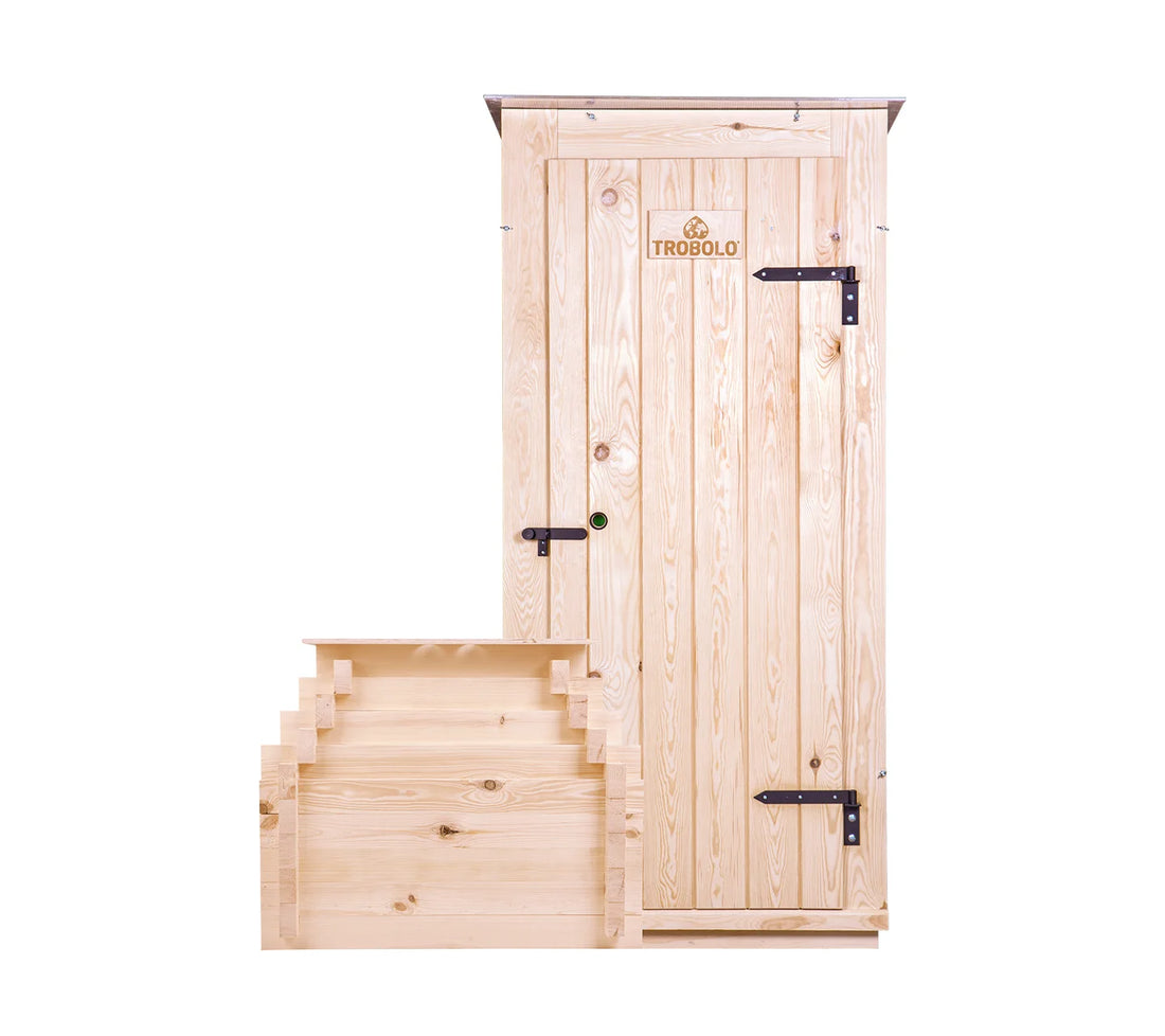 TROBOLO KersaBœm Komposttoilette mit Toilettenhäuschen | Garten Trockentoilette mit Komposter | Stationäre Gartentoilette aus Massivholz