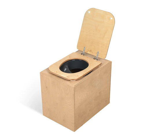 TROBOLO TeraBloem Plus composting toilet with wooden seat front view