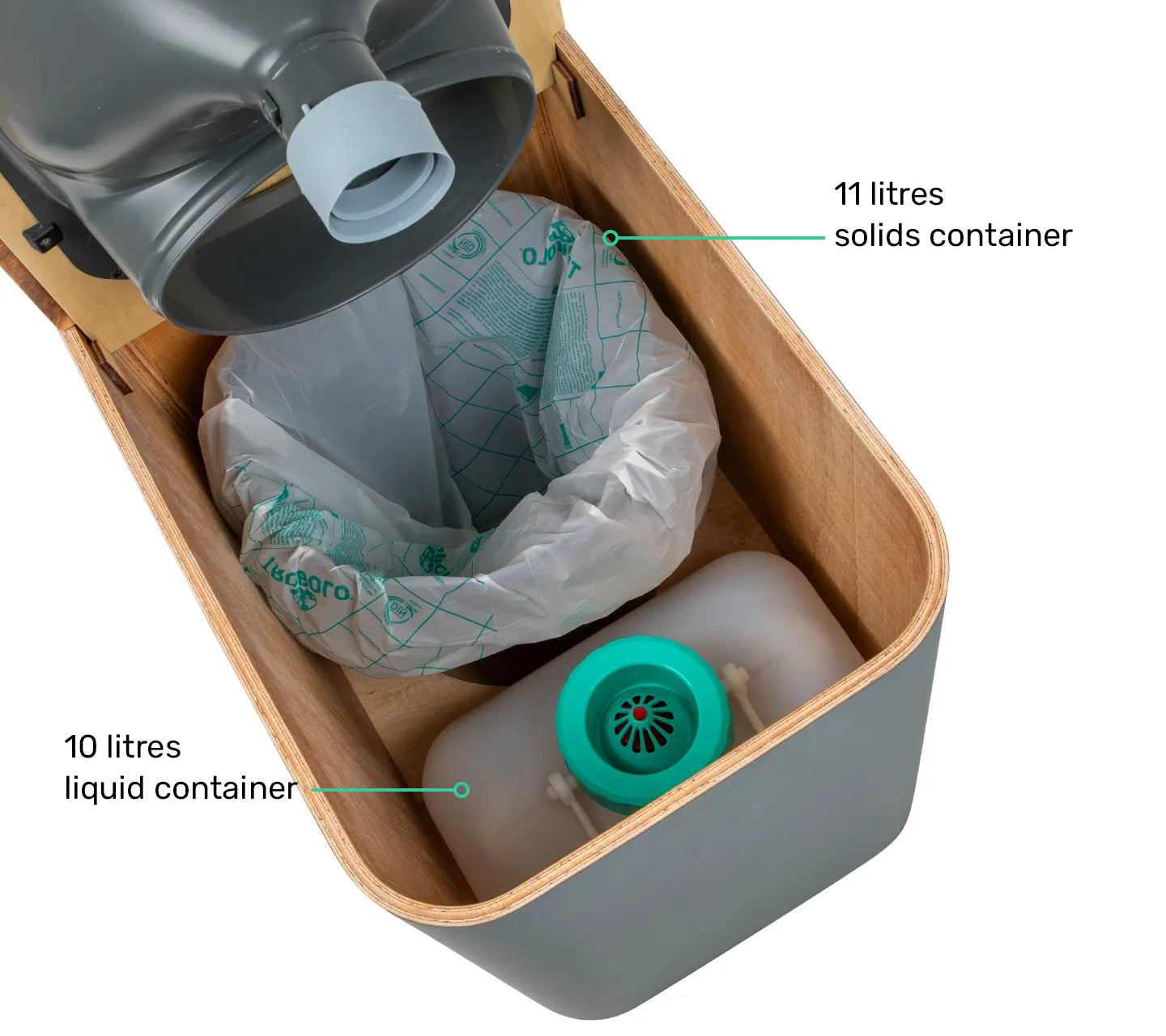 TROBOLO Silvabloem grey composting toilet look inside