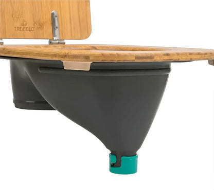 Composting toilet insert with wooden seat grey desat side view