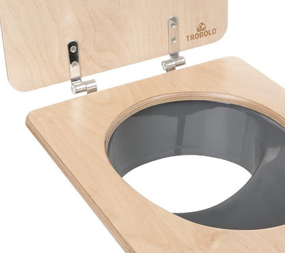 Composting toilet insert with wooden seat grey