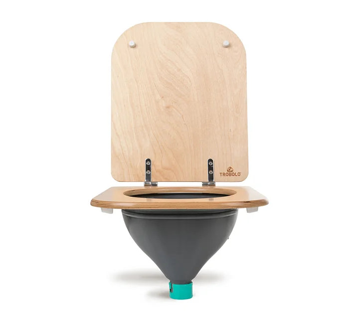 Composting toilet insert with wooden seat grey front