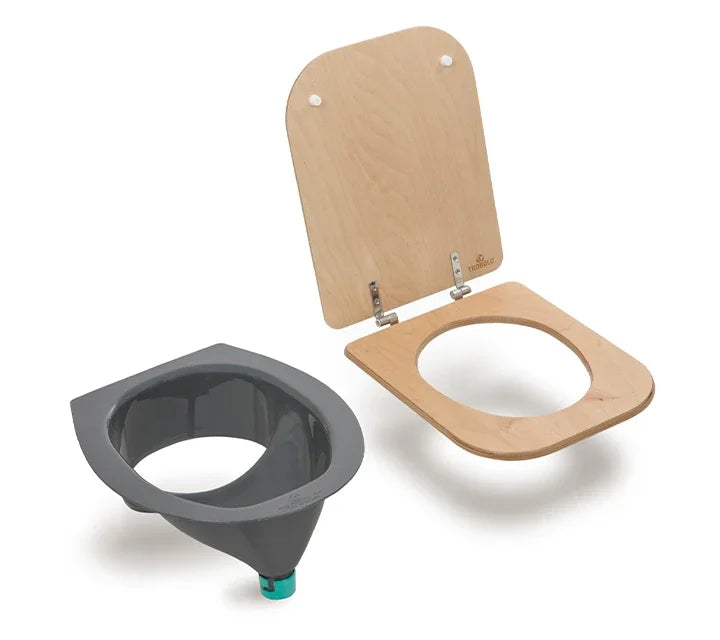 Composting toilet insert with wooden seat grey