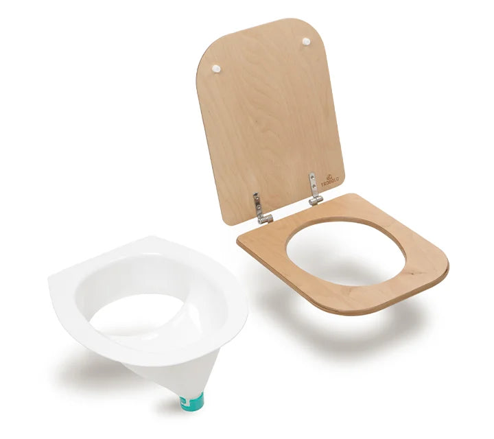 Composting toilet insert with wooden seat white