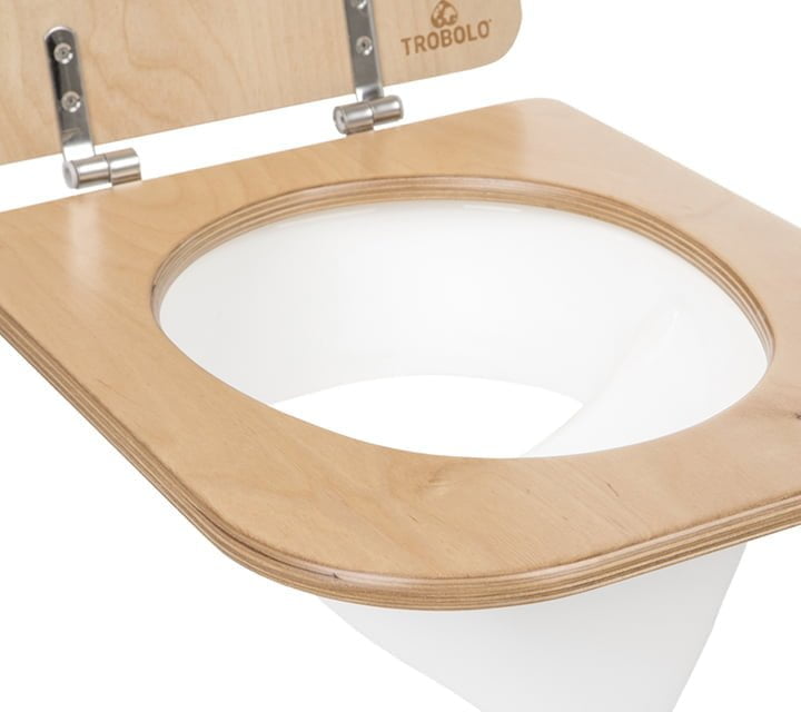 Composting toilet insert with wooden seat white