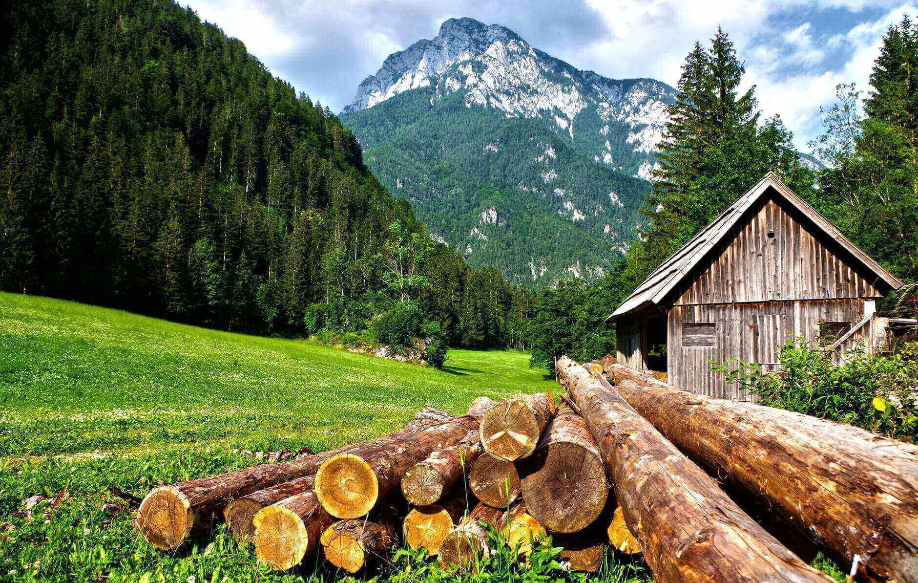Cabane en bois dans les montagnes
