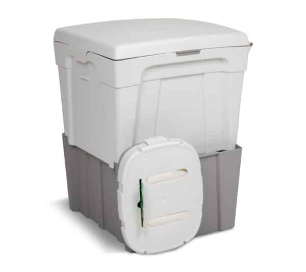 TROBOLO WandaGO composting toilet with toilet paper dispenser, front view