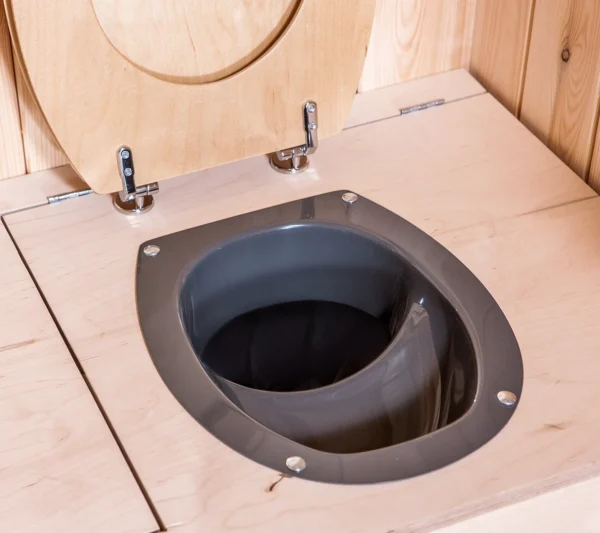 TROBOLO gray composting toilet insert - top view of the toilet inserted in the toilet