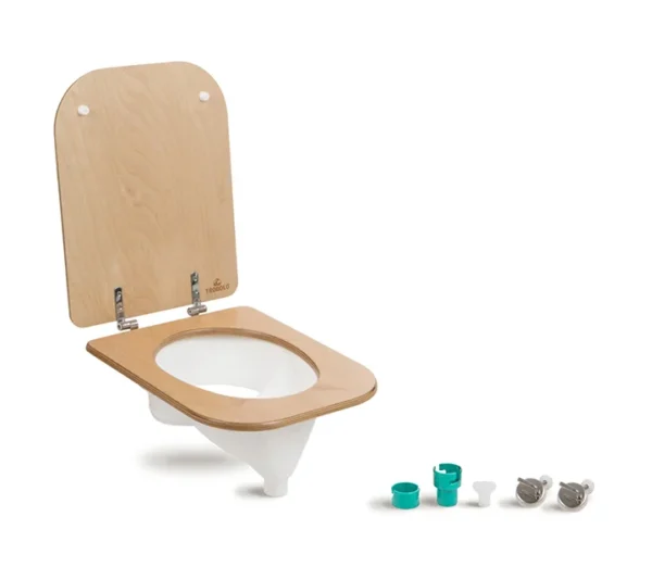 Séparateur d'urine blanc et siège de toilette en bois