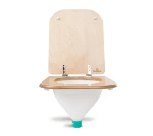 Séparateur d’urine blanc et siège de toilette en bois